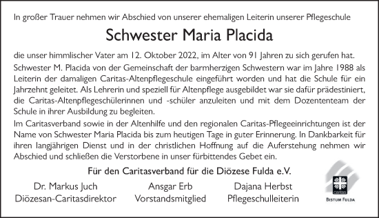 Traueranzeige von Maria Placida von FZ