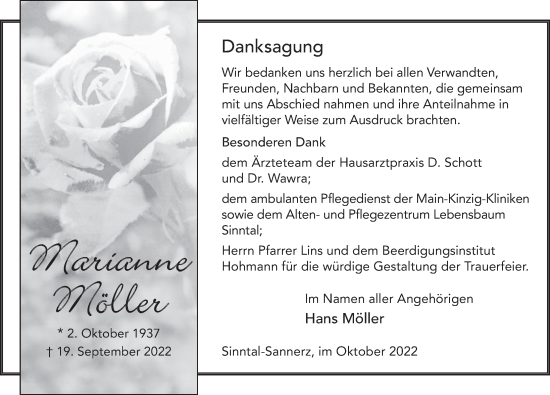 Traueranzeige von Marianne Möller von FZ