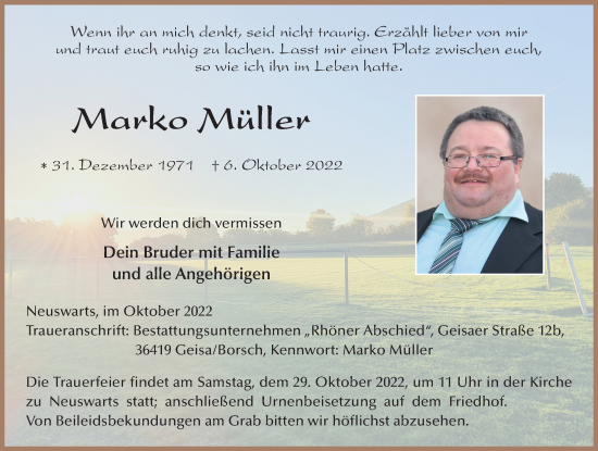 Traueranzeige von Marko Müller von FZ