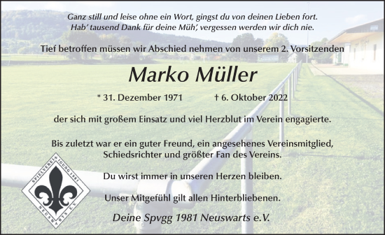Traueranzeige von Marko Müller von FZ