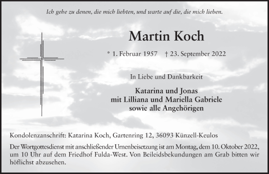 Traueranzeige von Martin Koch von FZ