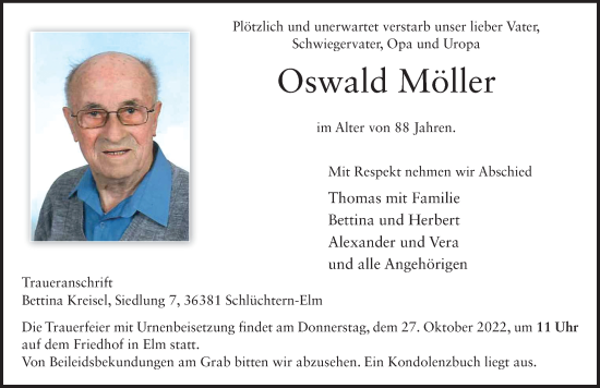 Traueranzeige von Oswald Möller von FZ