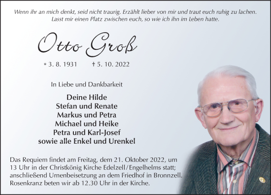 Traueranzeige von Otto Groß von FZ