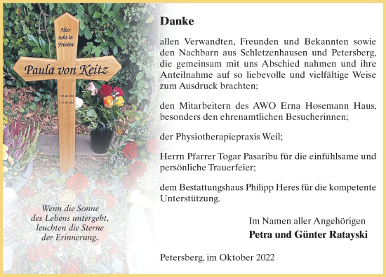 Traueranzeige von Paula  von Keitz von FZ