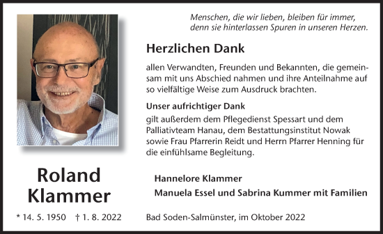 Traueranzeige von Roland Klammer von FZ
