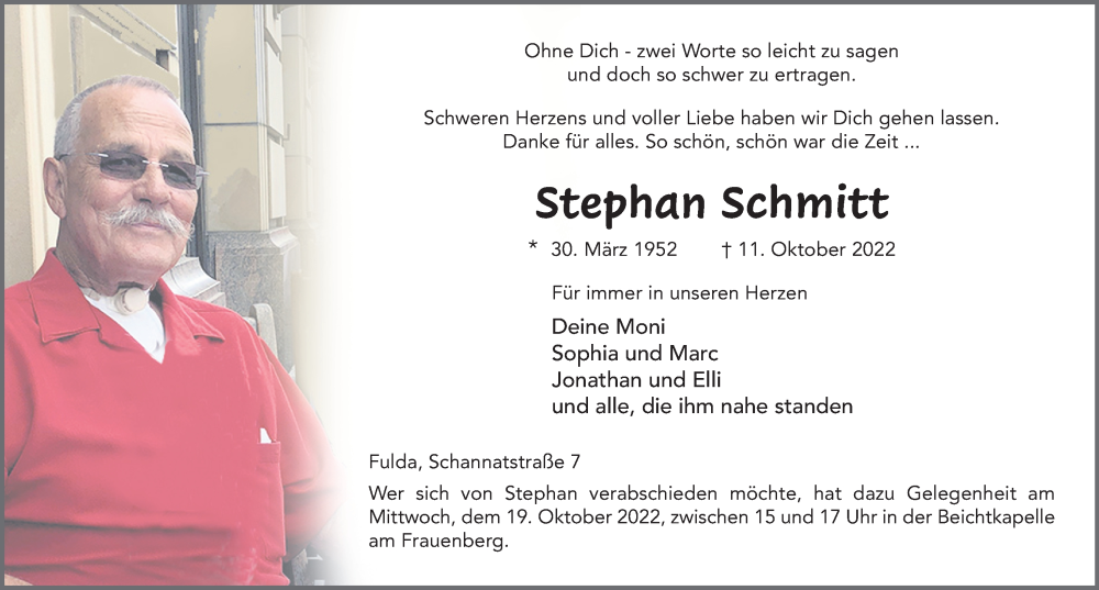  Traueranzeige für Stephan Schmitt vom 15.10.2022 aus FZ