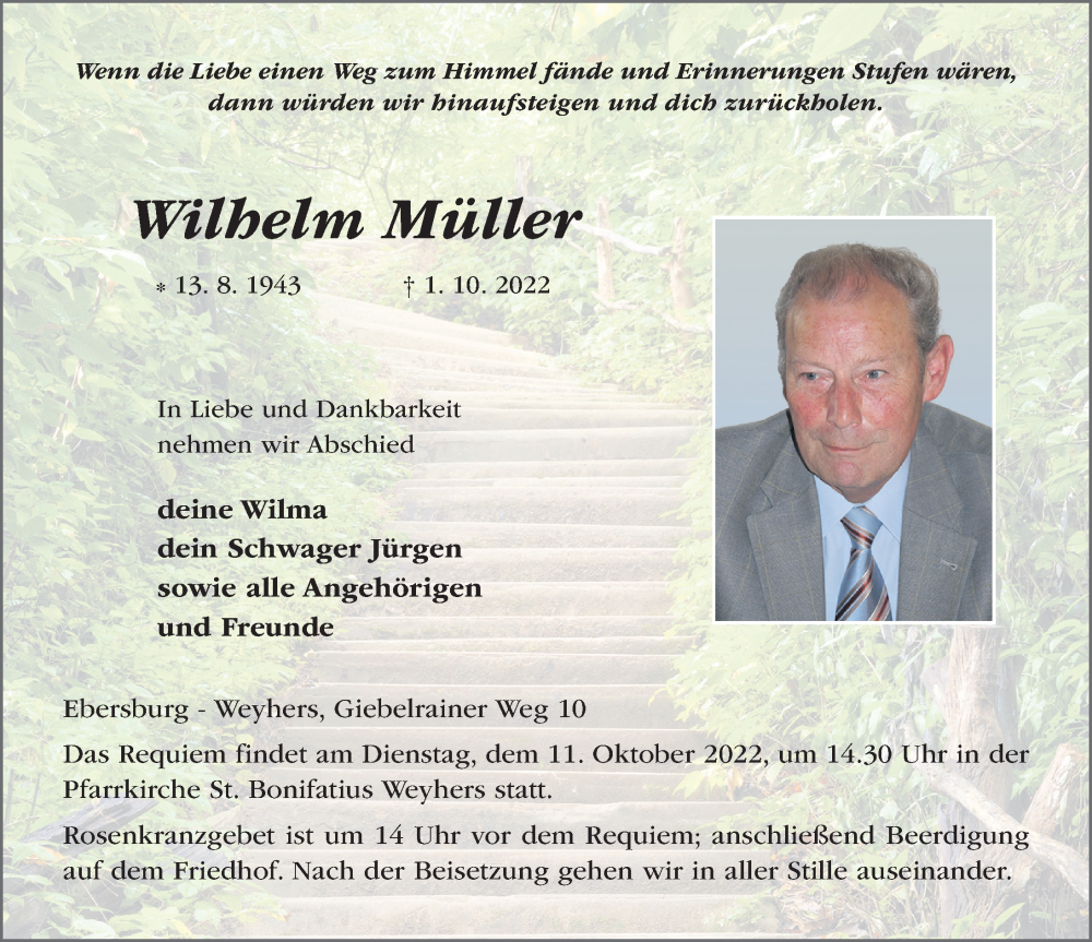  Traueranzeige für Wilhelm Müller vom 08.10.2022 aus FZ