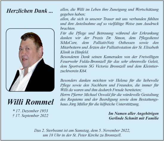 Traueranzeige von Willi Rommel von FZ
