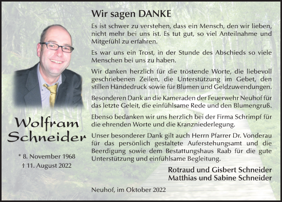 Traueranzeige von Wolfram Schneider von FZ