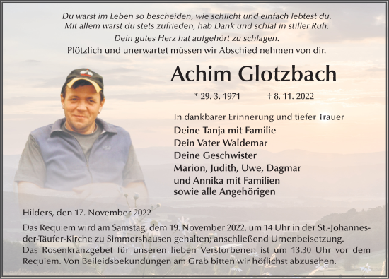 Traueranzeige von Achim Glotzbach von FZ