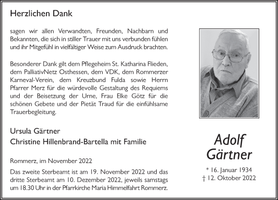 Traueranzeige von Adolf Gärtner von FZ