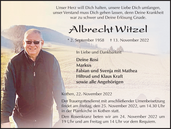 Traueranzeige von Albrecht Witzel von FZ