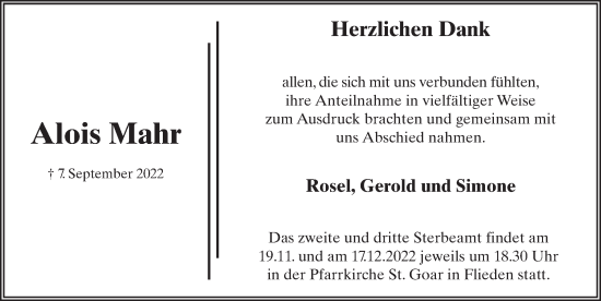 Traueranzeige von Alois Mahr von FZ
