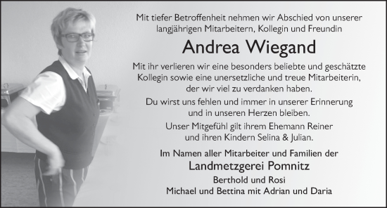 Traueranzeige von Andrea Wiegand von FZ