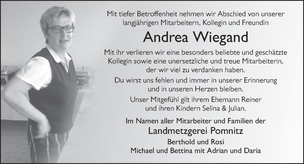  Traueranzeige für Andrea Wiegand vom 30.11.2022 aus FZ