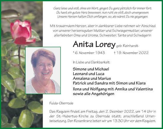 Traueranzeige von Anita Lorey von FZ