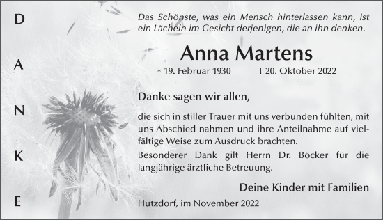 Traueranzeige von Anna Martens von FZ