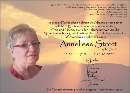 Traueranzeige von Anneliese Strott von FZ