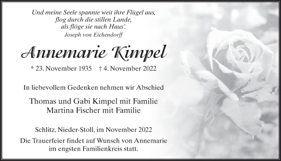 Traueranzeige von Annemarie Kimpel von FZ