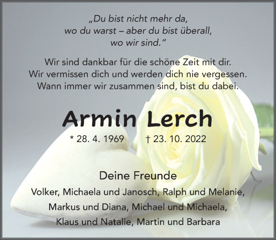 Traueranzeige von Armin Lerch von FZ