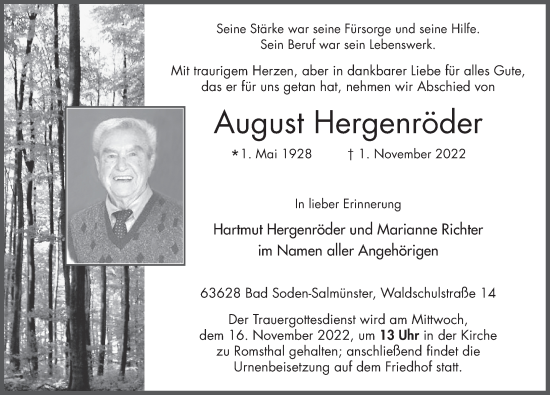 Traueranzeige von August Hergenröder von FZ