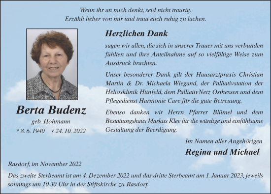 Traueranzeige von Berta Budenz von FZ