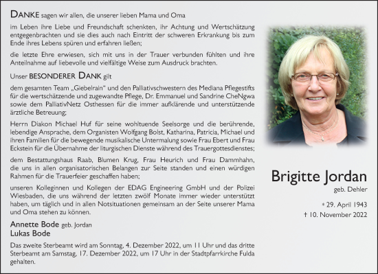 Traueranzeige von Brigitte Jordan von FZ
