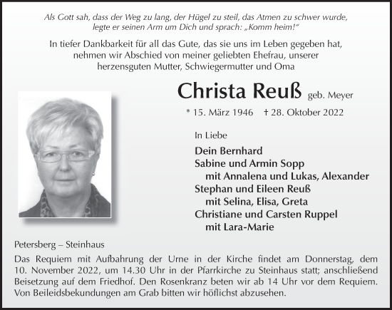 Traueranzeige von Christa Reuß