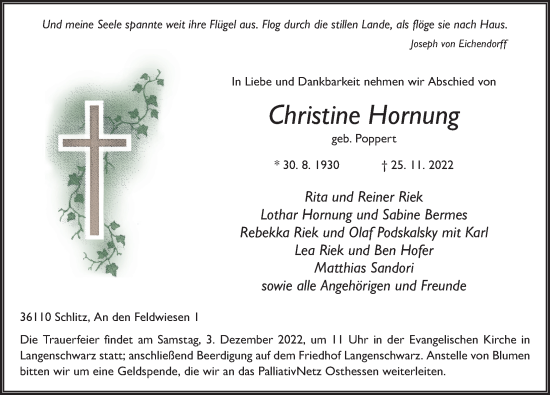 Traueranzeige von Christine Hornung von FZ