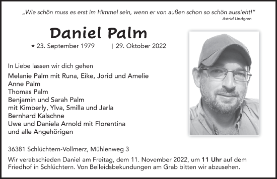 Traueranzeige von Daniel Palm von FZ