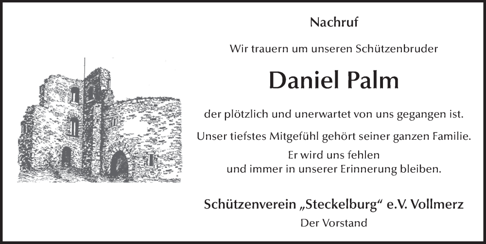  Traueranzeige für Daniel Palm vom 10.11.2022 aus FZ