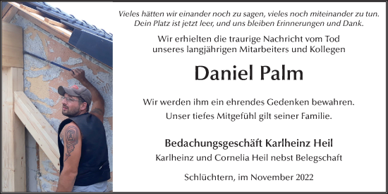 Traueranzeige von Daniel Palm von FZ