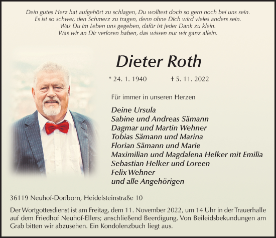 Traueranzeige von Dieter Roth von FZ