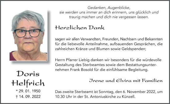 Traueranzeige von Doris Helfrich von FZ