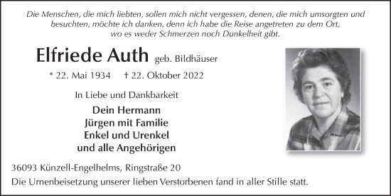 Traueranzeige von Elfriede Auth von FZ