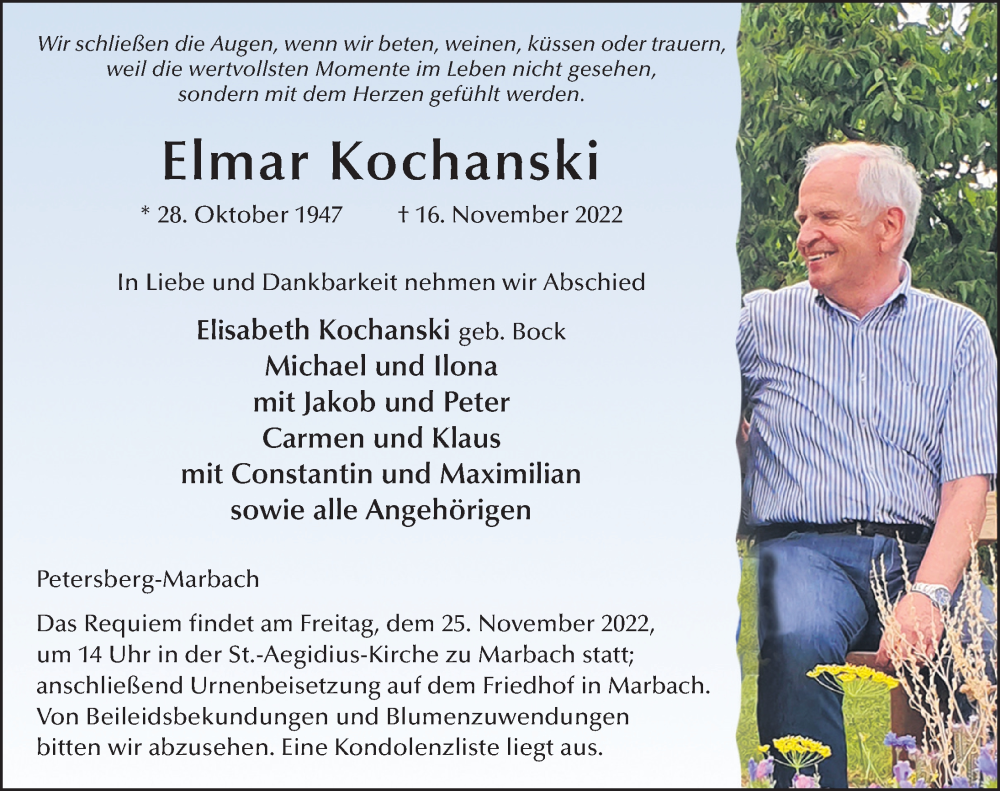  Traueranzeige für Elmar Kochanski vom 22.11.2022 aus FZ