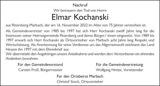 Traueranzeige von Elmar Kochanski