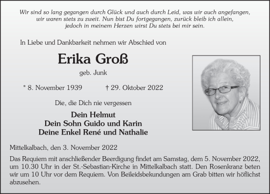 Traueranzeige von Erika Groß von FZ