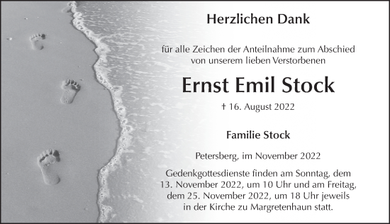 Traueranzeige von Ernst Emil Stock von FZ