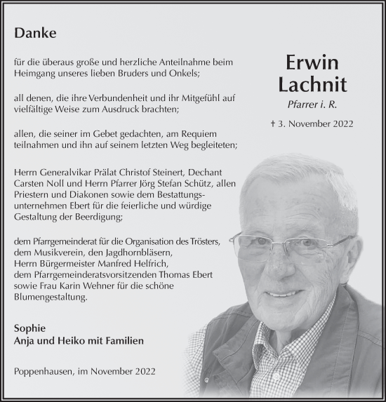 Traueranzeige von Erwin Lachnit von FZ
