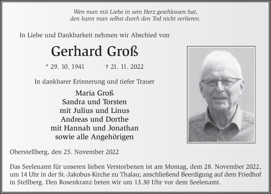 Traueranzeige von Gerhard Groß von FZ