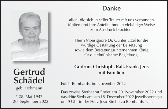 Traueranzeige von Gertrud Schädel von FZ