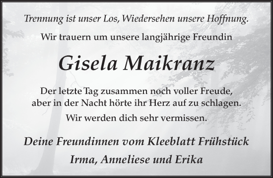 Traueranzeige von Gisela Maikranz von FZ