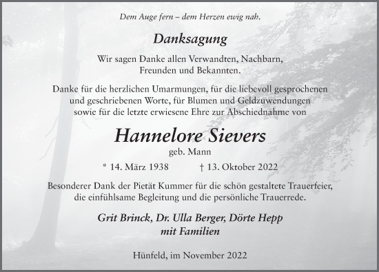 Traueranzeige von Hannelore Sievers von FZ