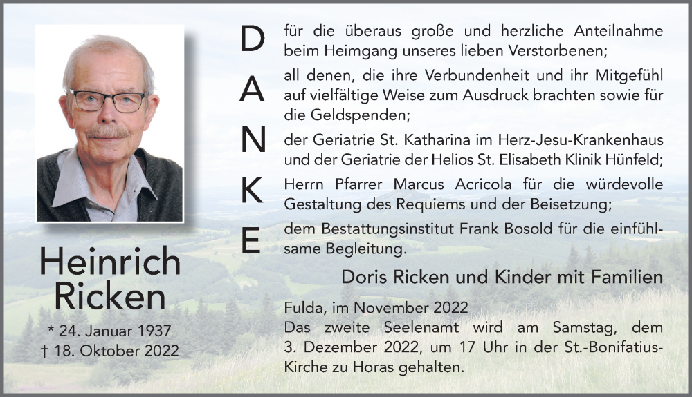  Traueranzeige für Heinrich Ricken vom 30.11.2022 aus FZ