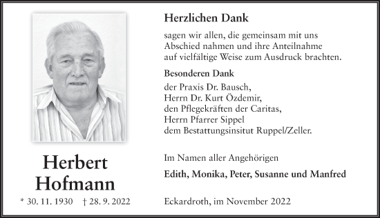 Traueranzeige von Herbert Hofmann von FZ