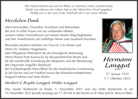 Traueranzeige von Hermann Langgut von FZ