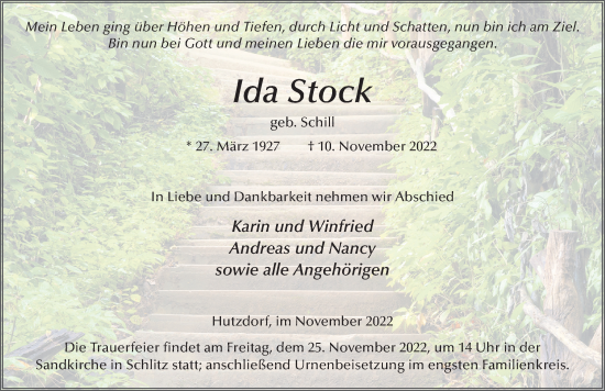 Traueranzeige von Ida Stock von FZ