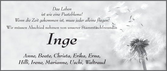 Traueranzeige von Inge  von FZ