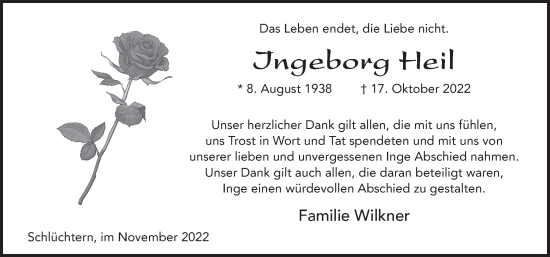 Traueranzeige von Ingeborg Heil von FZ